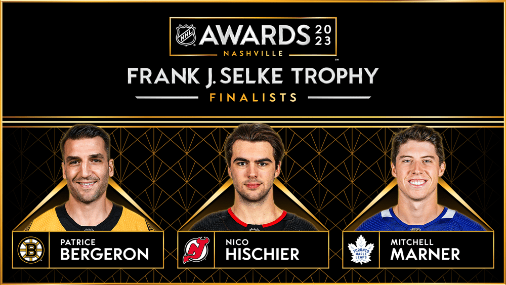 Patrice Bergeron, Mitch Marner, and Nico Hischier named 2023 Selke Trophy finalists