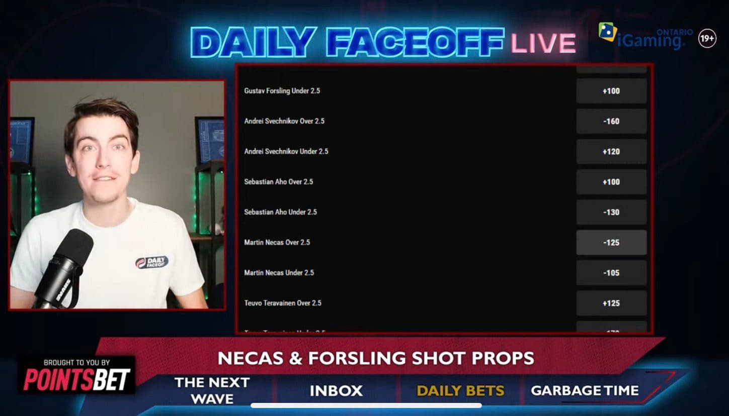 PointsBet Daily Picks: Martin Necas & Gustav Forsling shot props