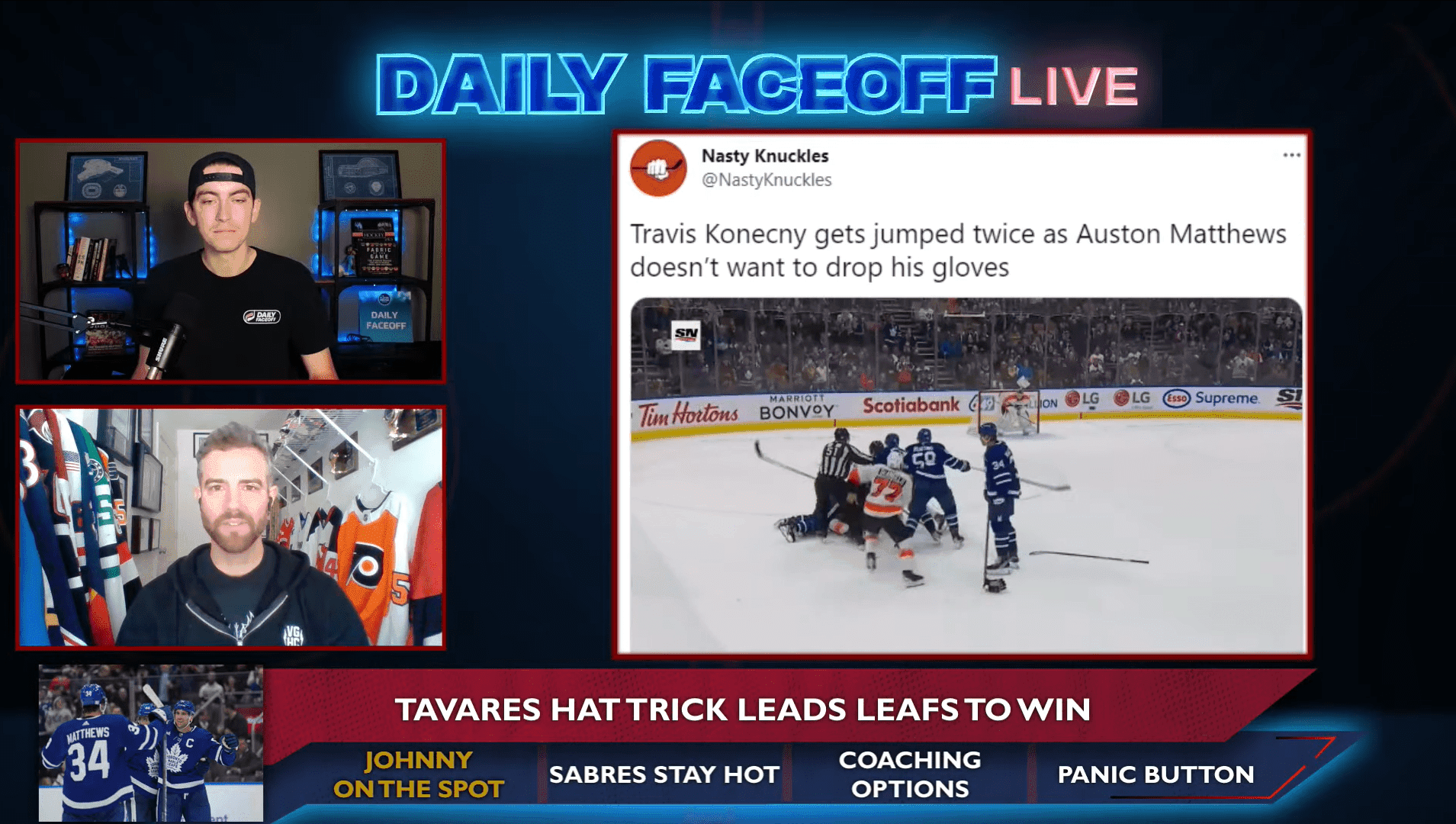 Daily Faceoff Live: Should Auston Matthews have dropped the gloves against Travis Konecny?