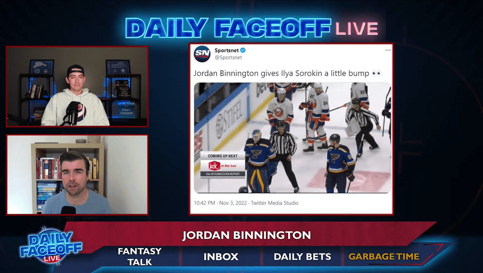 Daily Faceoff Live: Jordan Binnington loses his cool… again