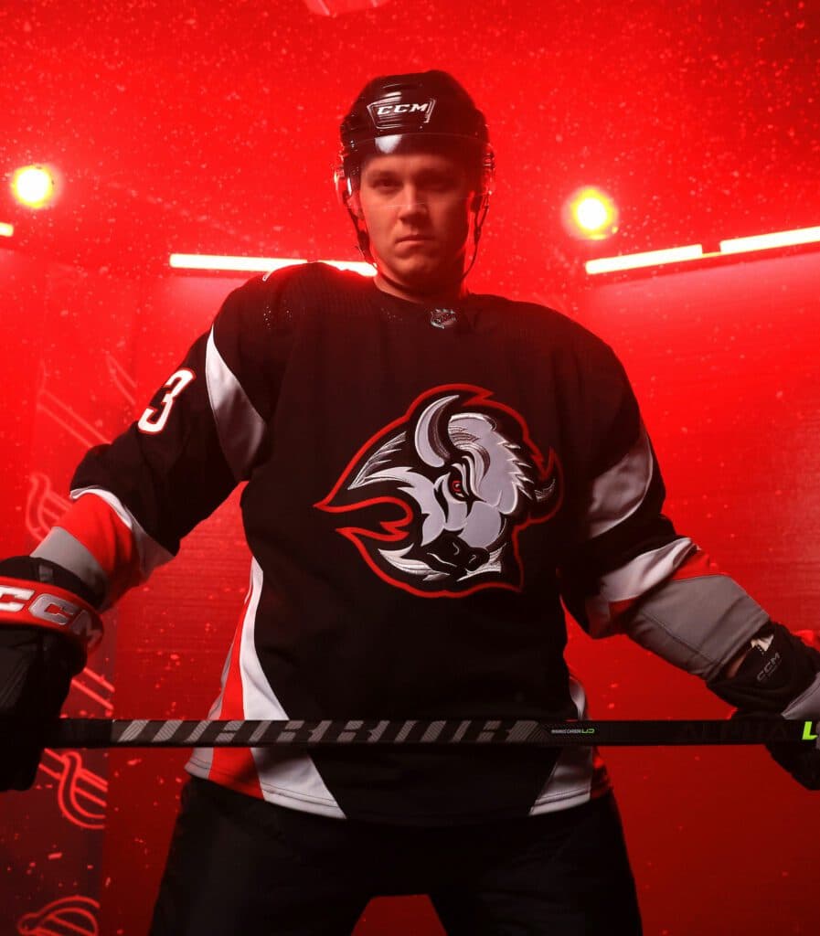 Buffalo Sabres reveal red, black and white Goat Head alternate