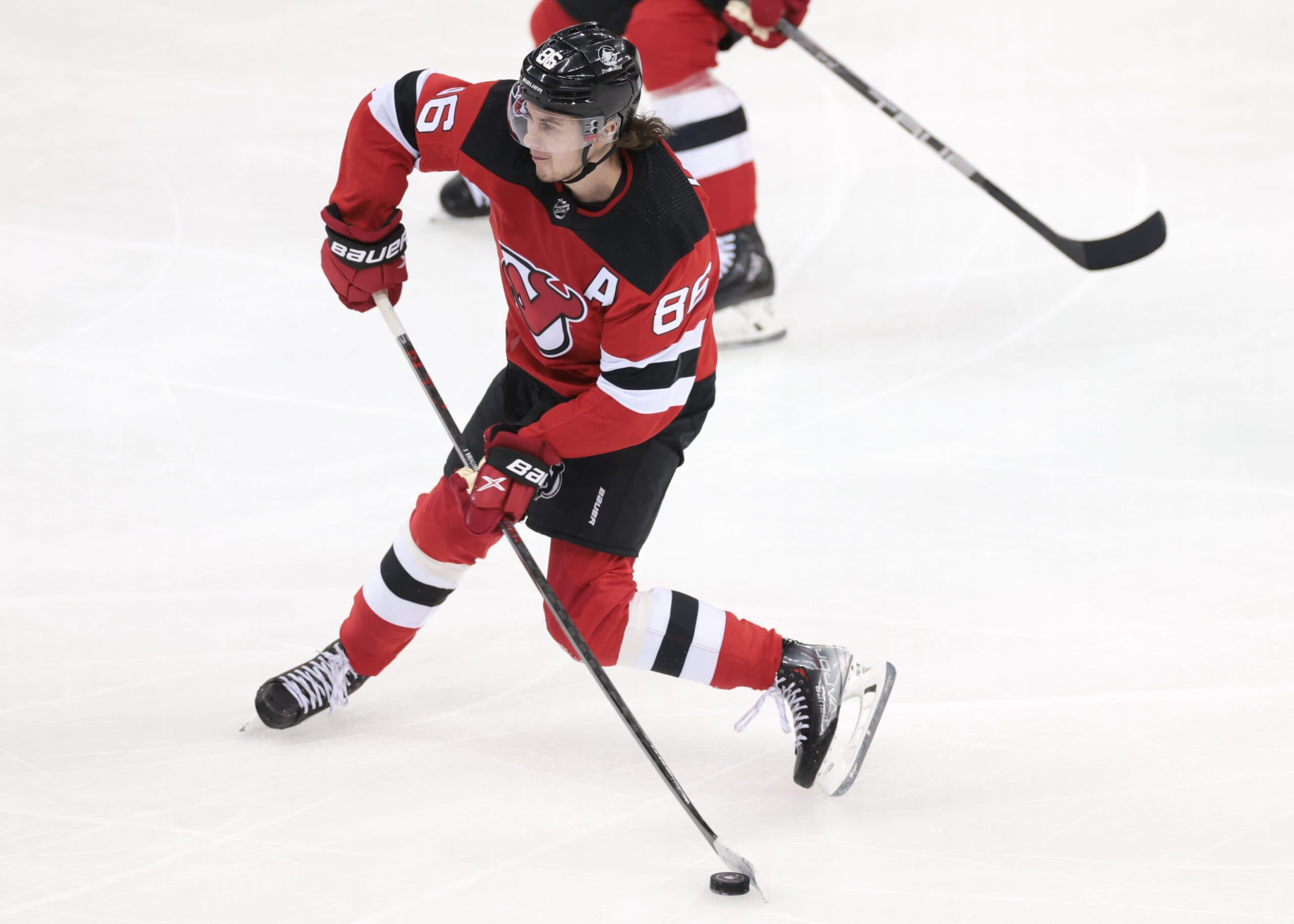 New Jersey Devils' Ondrej Palat (18) skates with the puck against