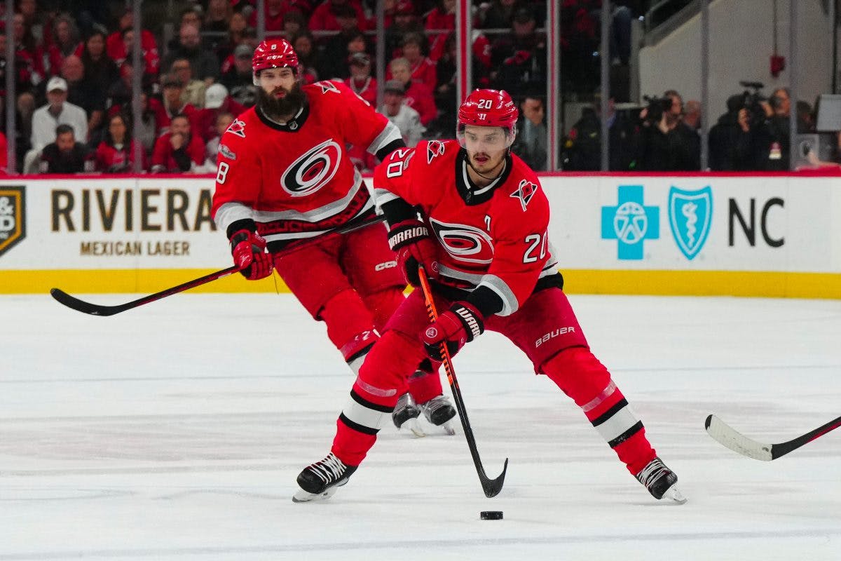 Carolina Hurricanes' Jack Drury (18) watches the puck against the New York  Rangers during the second