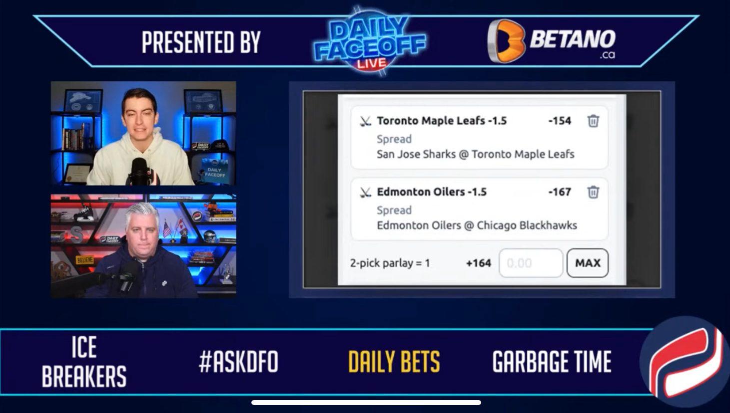 Betano Daily Bets: Toronto Maple Leafs / Edmonton Oilers Parlay +164