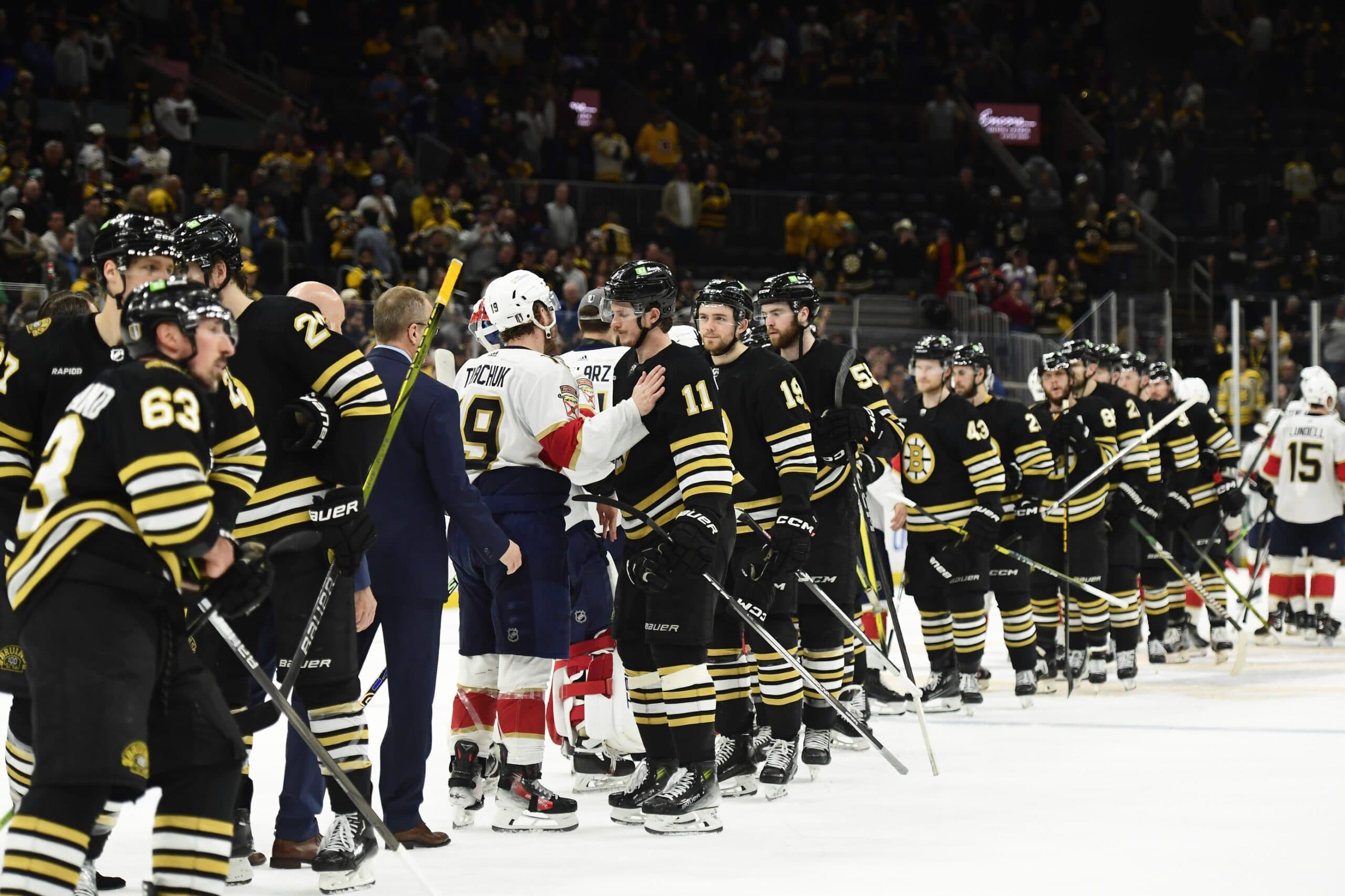 Boston Bruins and Florida Panthers players