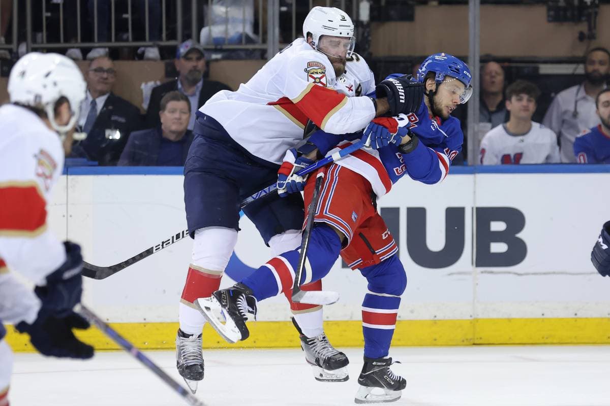 Florida Panthers defenseman Aaron Ekblad, New York Rangers forward Artemi Panarin