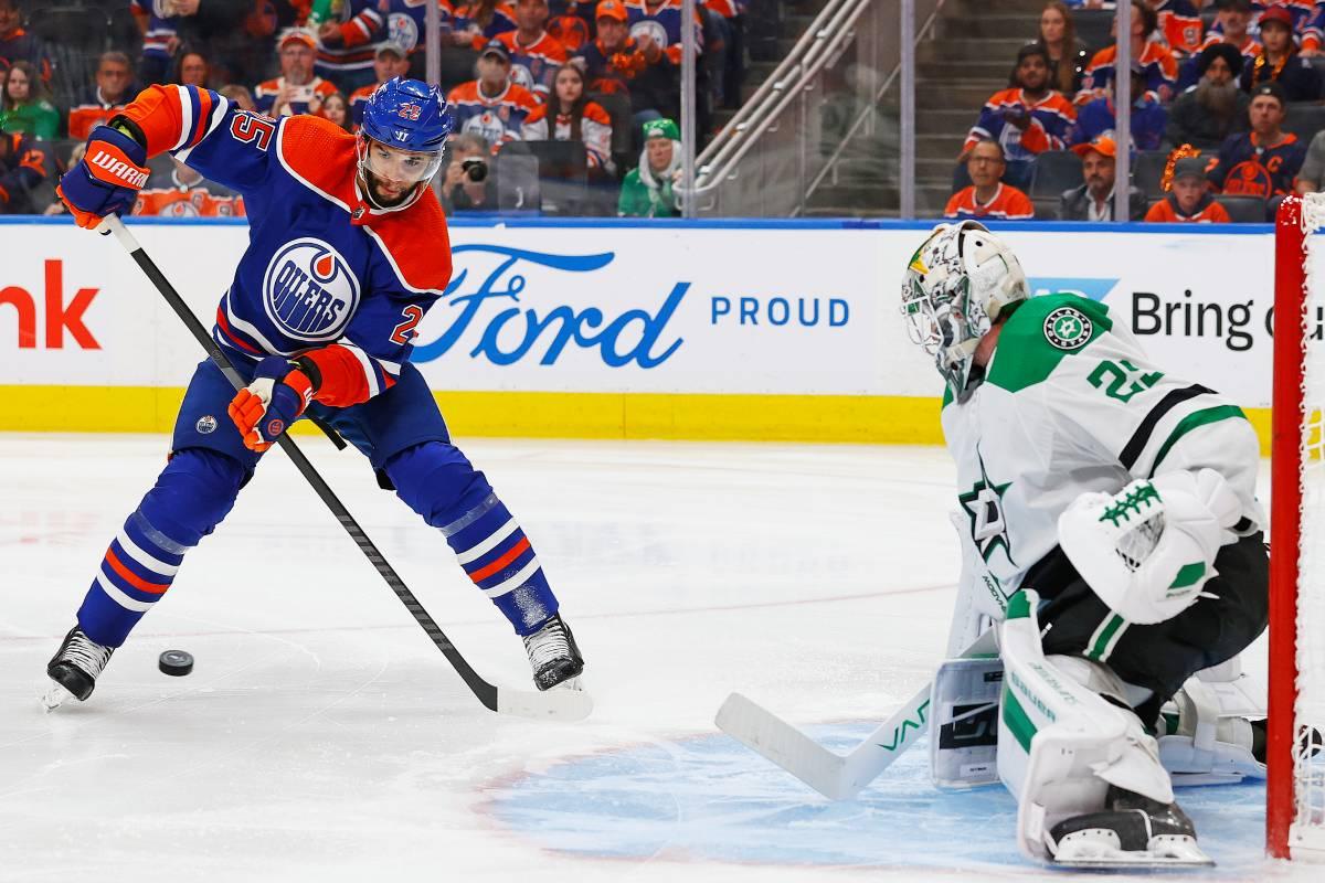 Edmonton Oilers defenseman Darnell Nurse, Dallas Stars goaltender Jake Oettinger