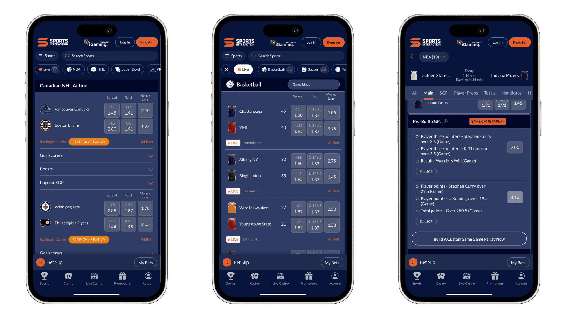 screenshots of the sports interaction app