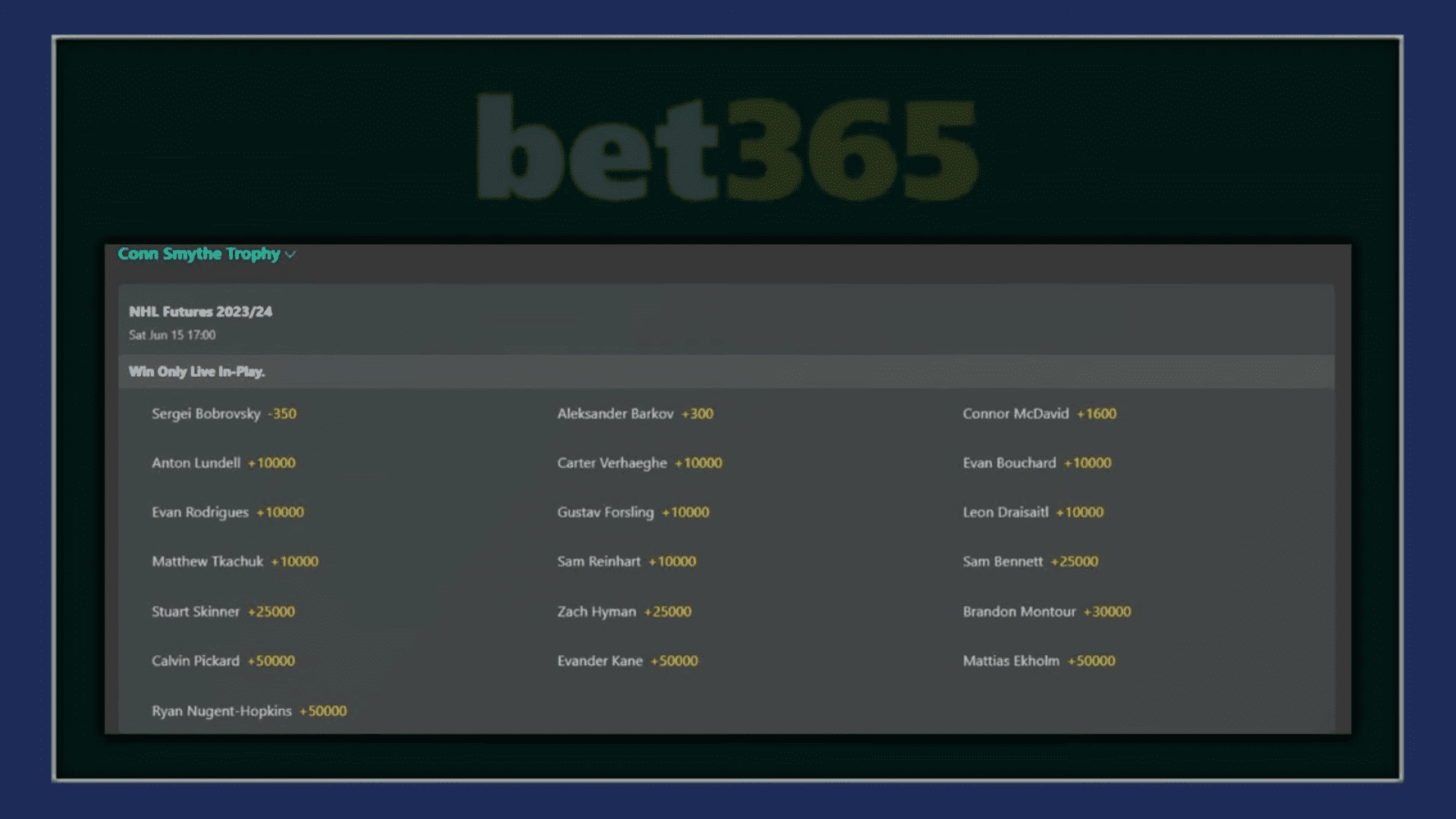 bet365 Daily Bets: Conn Smythe favorites