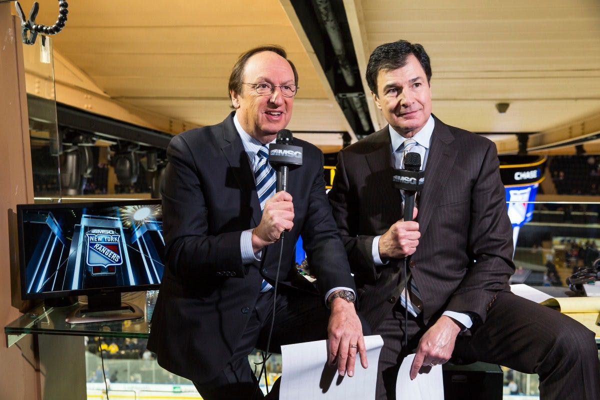 New York Rangers broadcasters Sam Rosen and Joe Micheletti