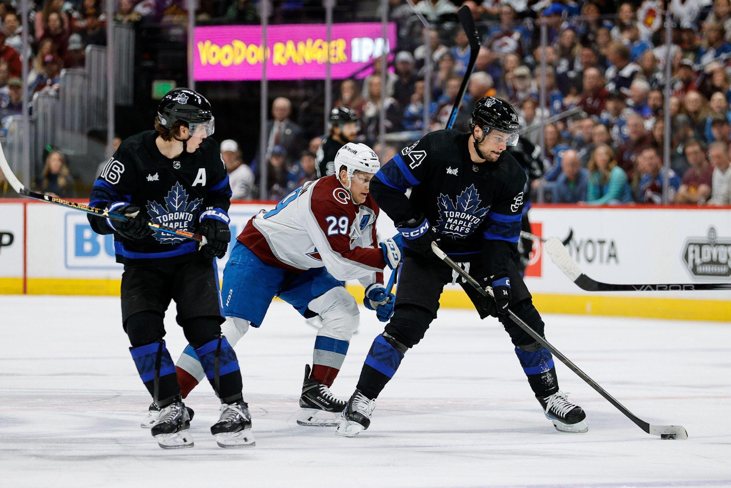 Mitch Marner, Nathan MacKinnon and Auston Matthews