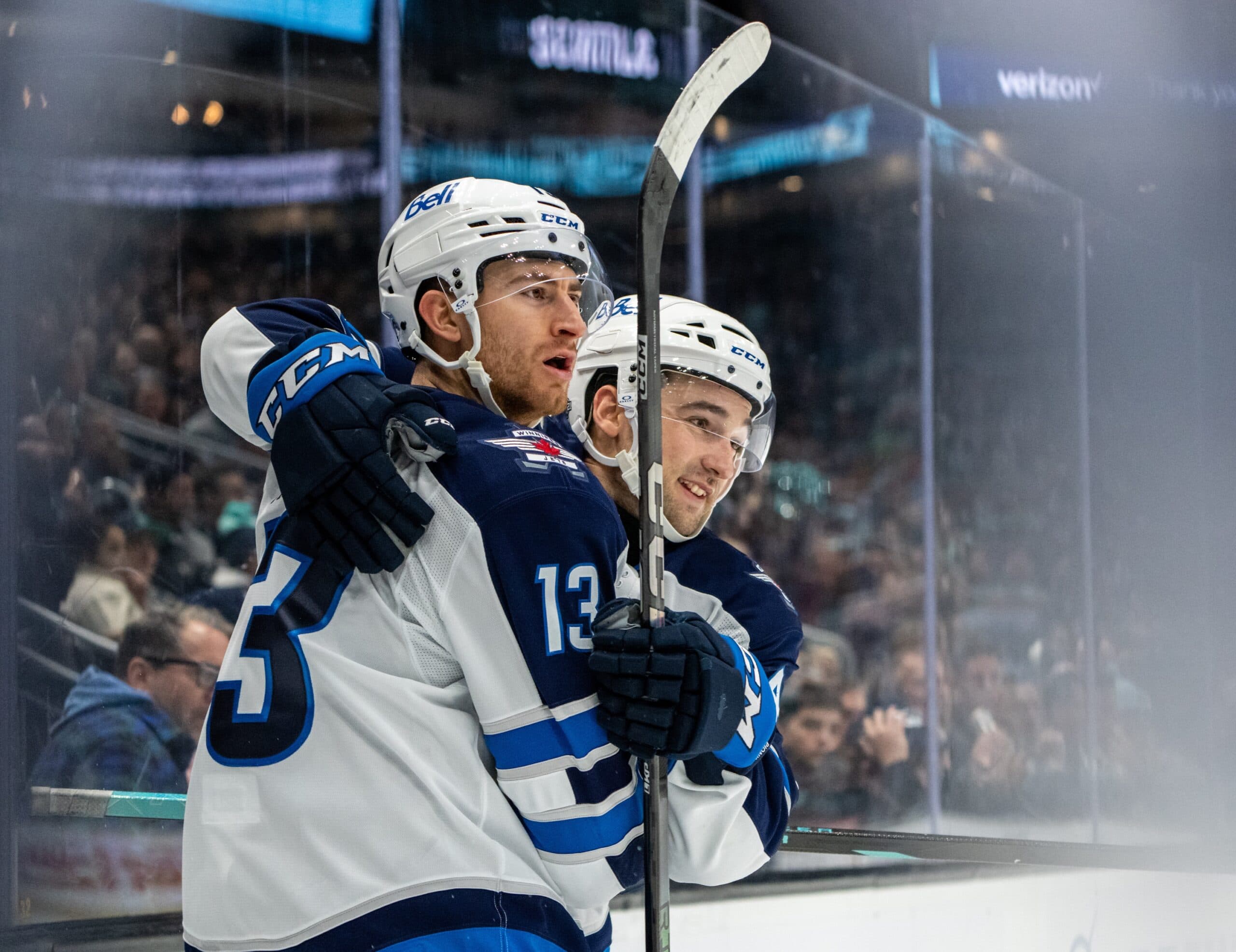 Winnipeg Jets forward Gabriel Vilardi and defenseman Neal Pionk.