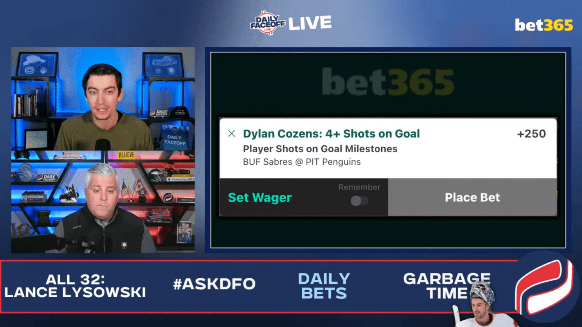 bet365 Daily Bets: Dylan Cozens shot prop and Auston Matthews anytime goal