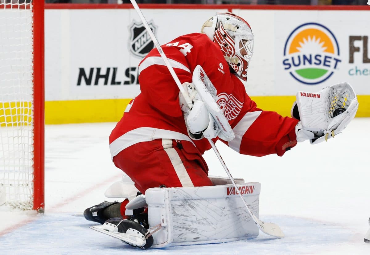 Red Wings’ Alex Lyon leaves game against Senators with upperbody