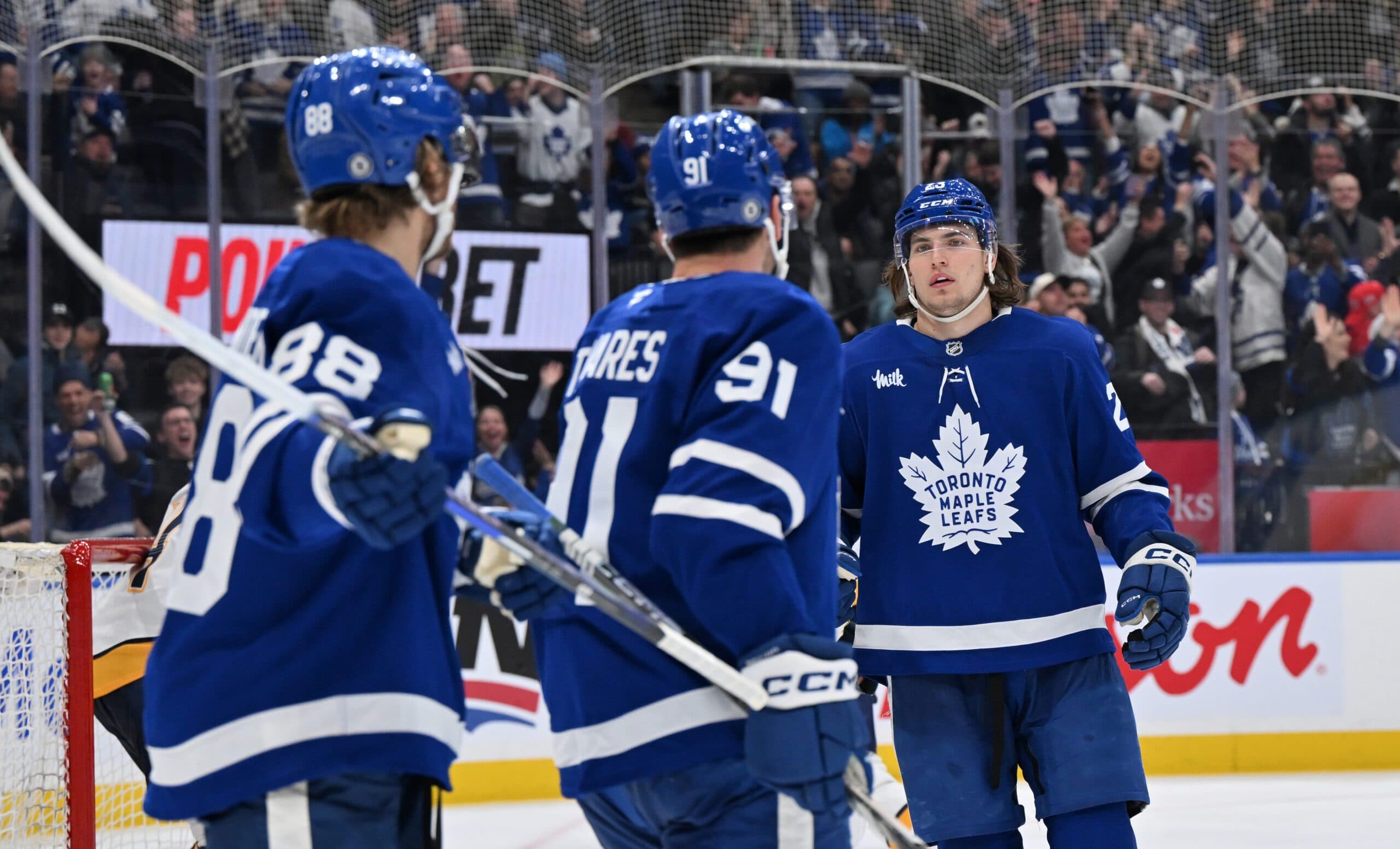 Toronto Maple Leafs forwards Matthew Knies and John Tavares.