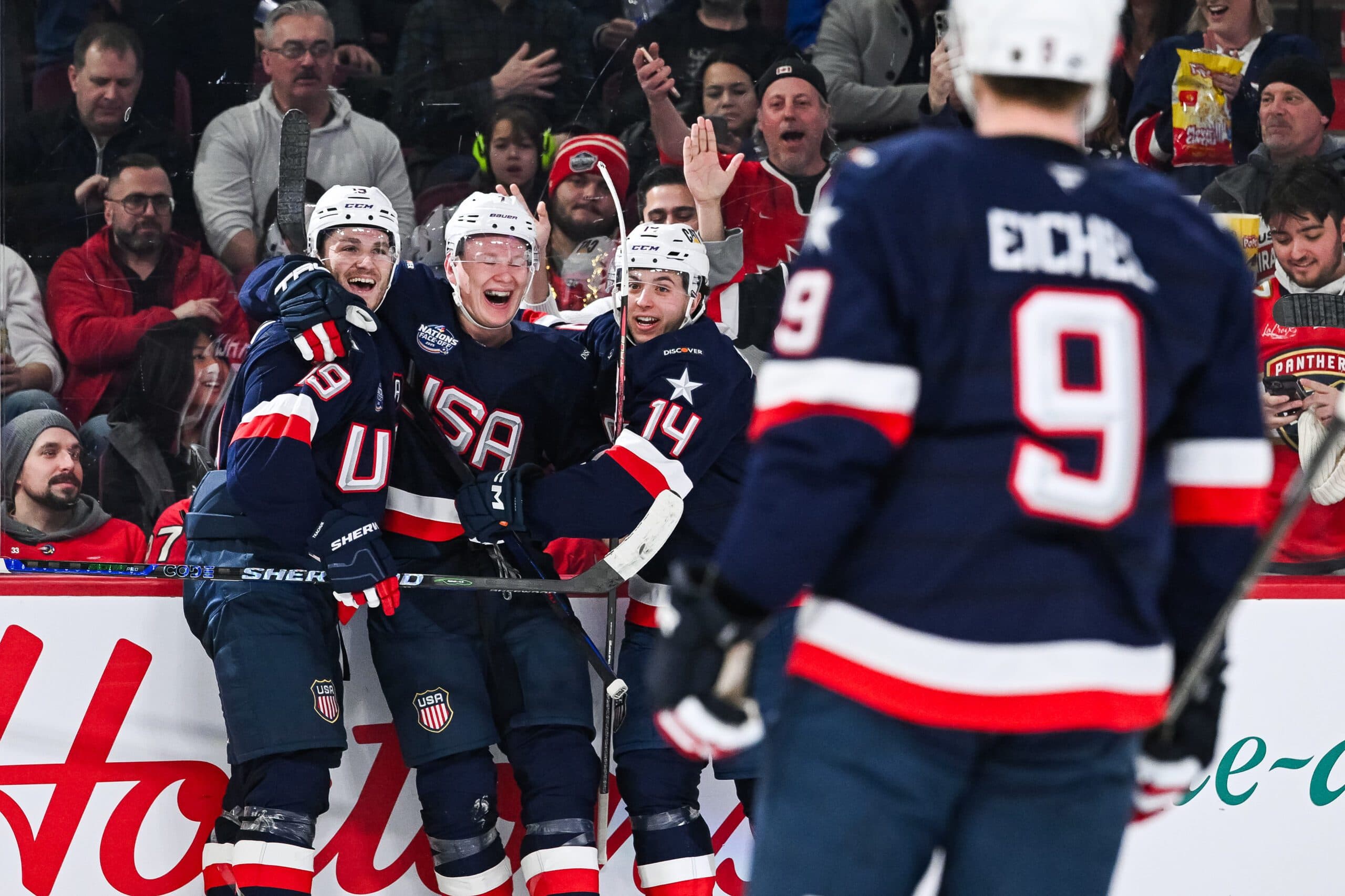 Matthew Tkachuk, Brady Tkachuk, Brock Faber and Jack Eichel