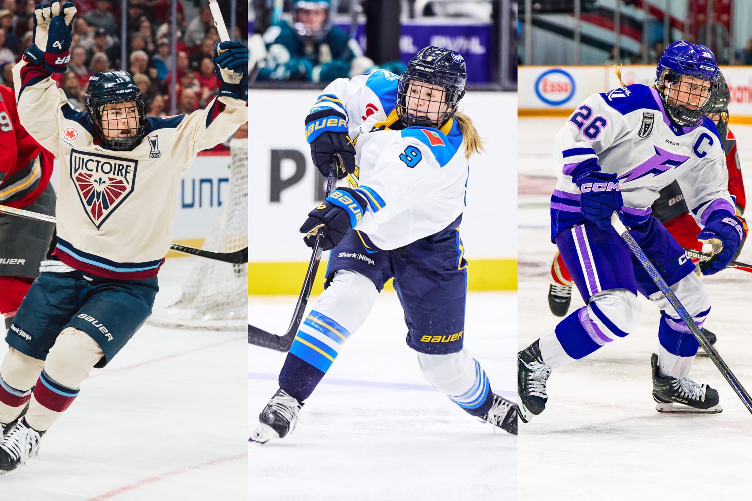 Montreal Victoire forward Abby Roque, Toronto Sceptres forward Darly Watts, Minnesota Frost captain Kendall Coyne Schofield