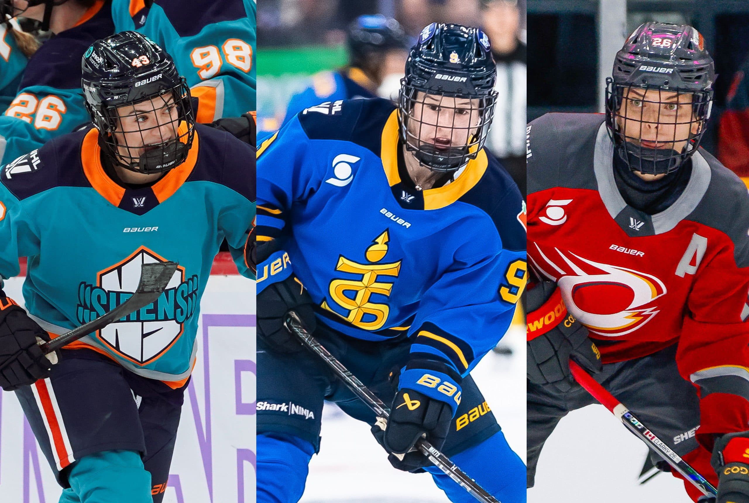 PWHL San Jose forward Kristin O'Neill, PWHL Detroit forward Daryl Watts, PWHL Hamilton forward Emily Clark