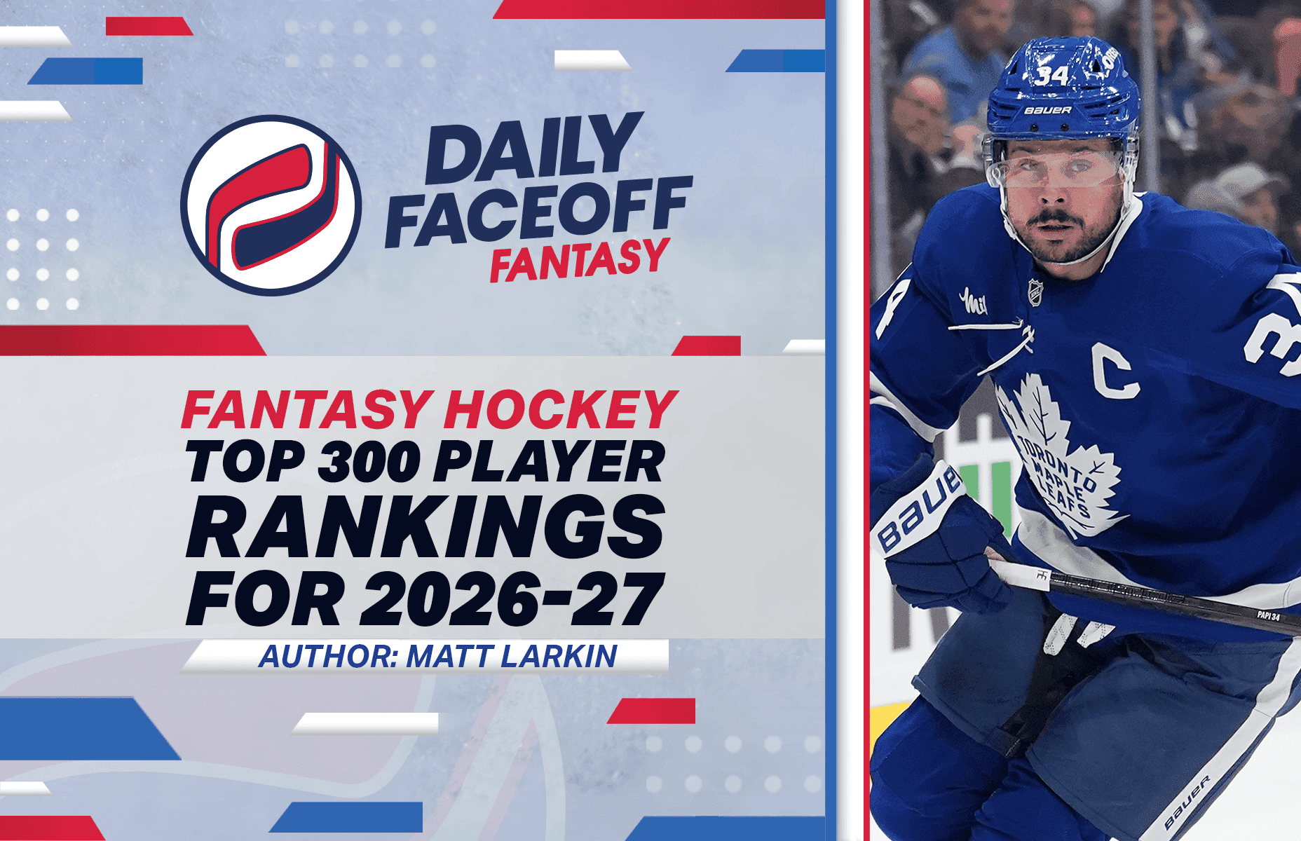 Matt Larkin’s fantasy hockey top 300 player rankings for 2026-27