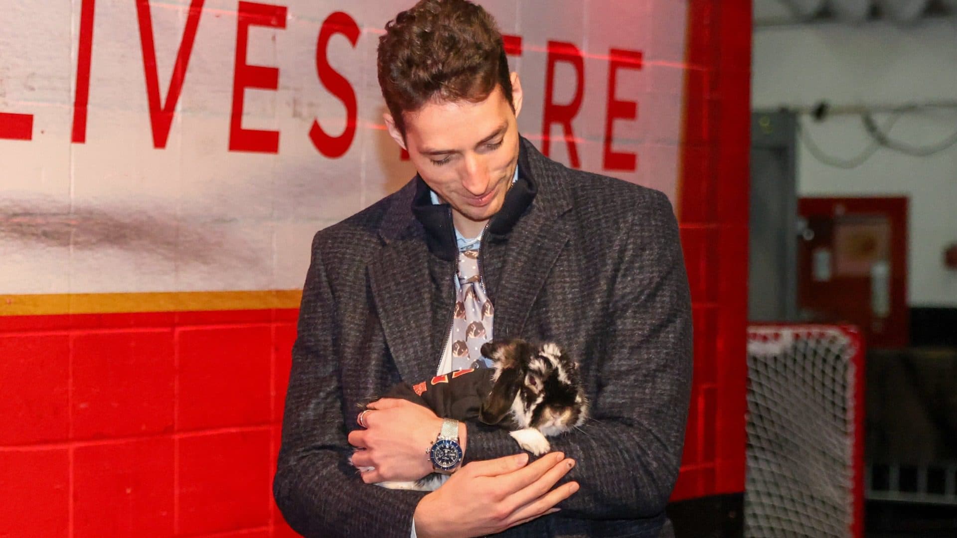 Flames’ Devin Cooley brings pet rabbit to game